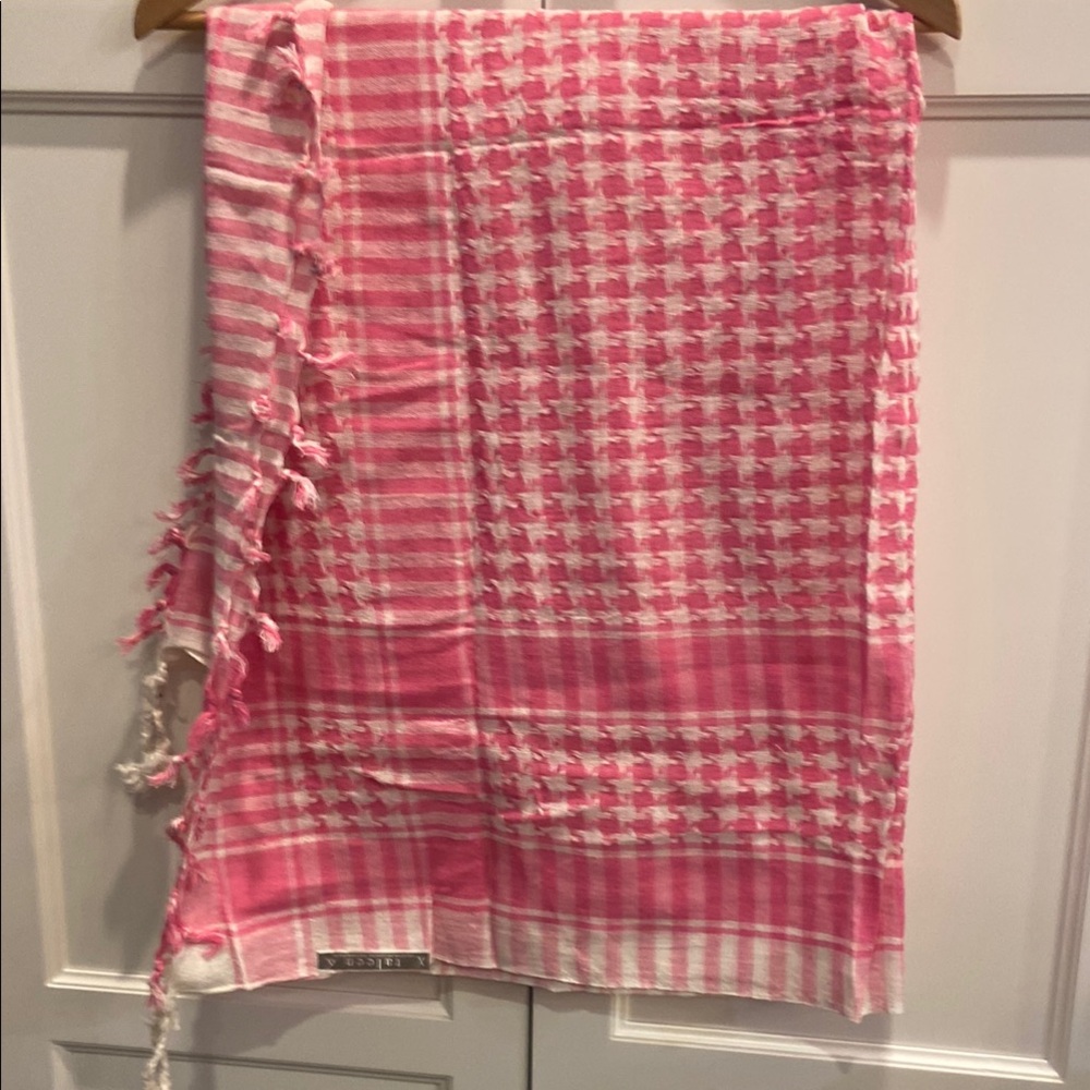 TALEEN Pink White Check Cotton Arafat Palestinian Scarf Fringed India